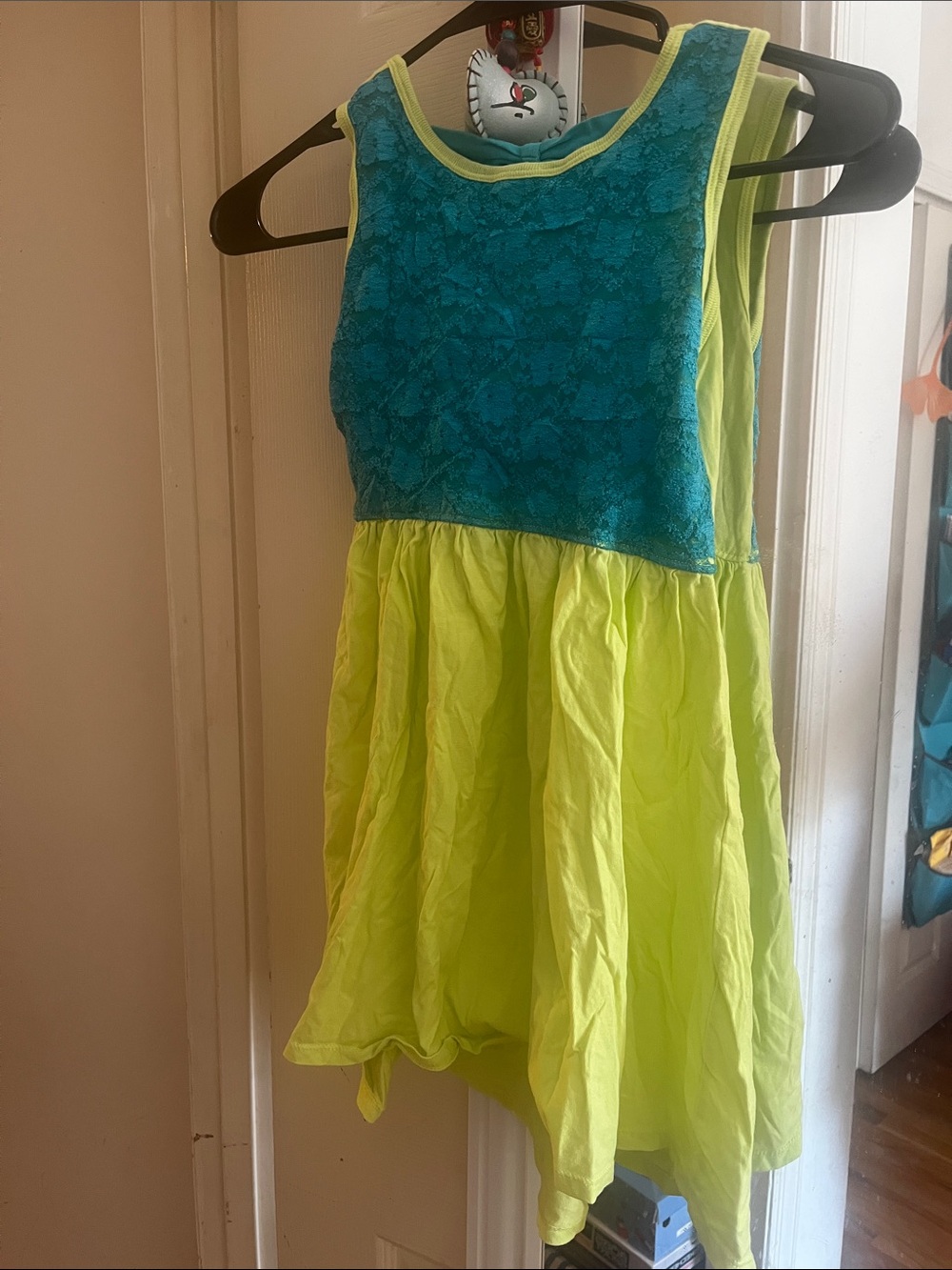 Kids Lace-Top Neon Green and Teal Dress